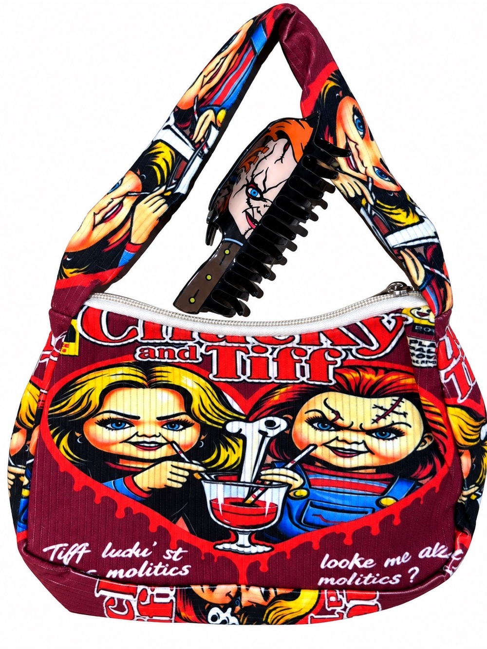 Graphic purse & hair claw clip with Chucky & Tiff Print